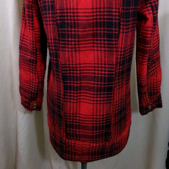 NEW Red Buffalo Plaid Snow Winter Parka Jacket Coat XS Red Black Snap up Trendy! - Picture 9 of 12